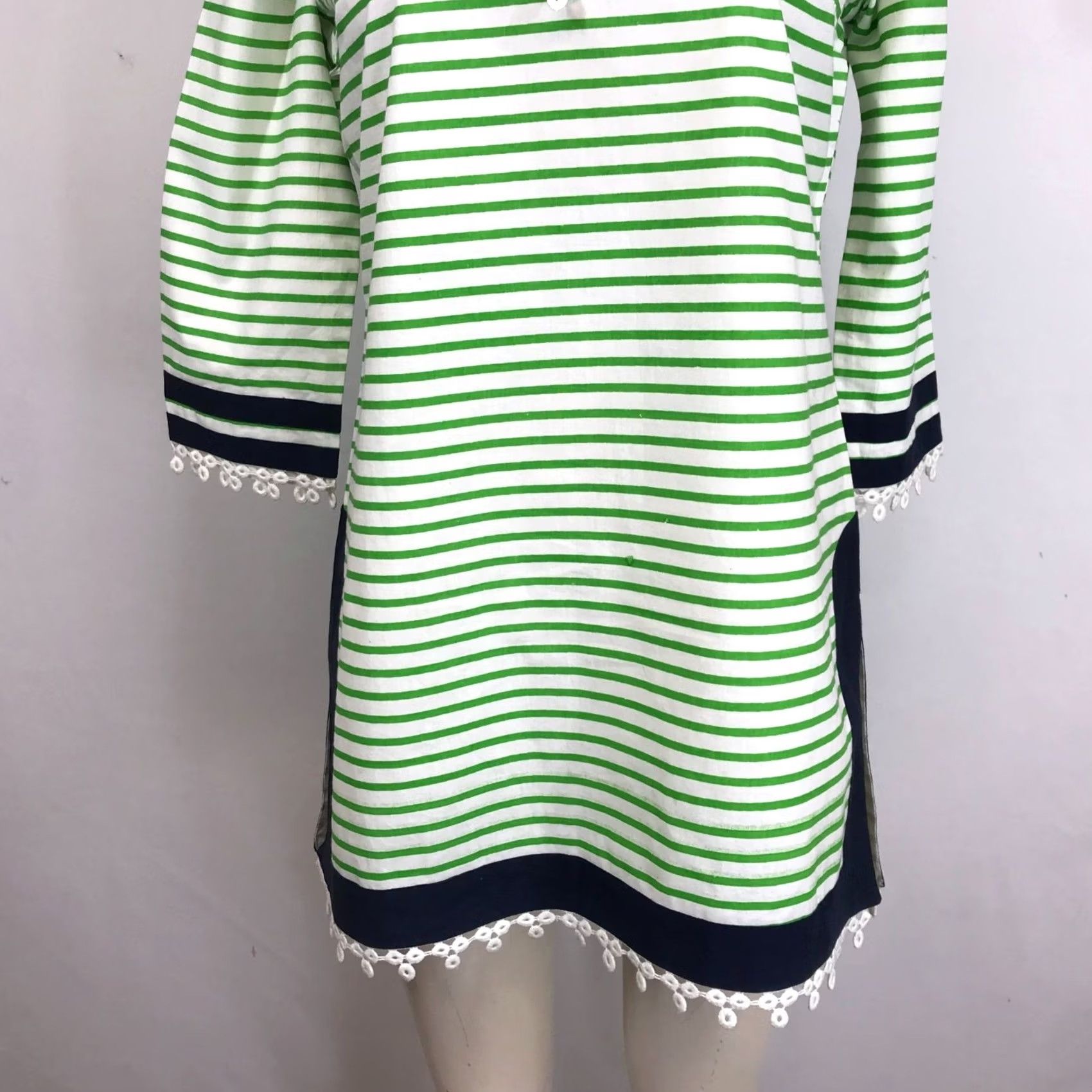Vintage GRETCHEN SCOTT WOMEN'S SMALL V NECK TUNIC GREEN/WHITE Size S / US 4 / IT 40 - 3 Thumbnail