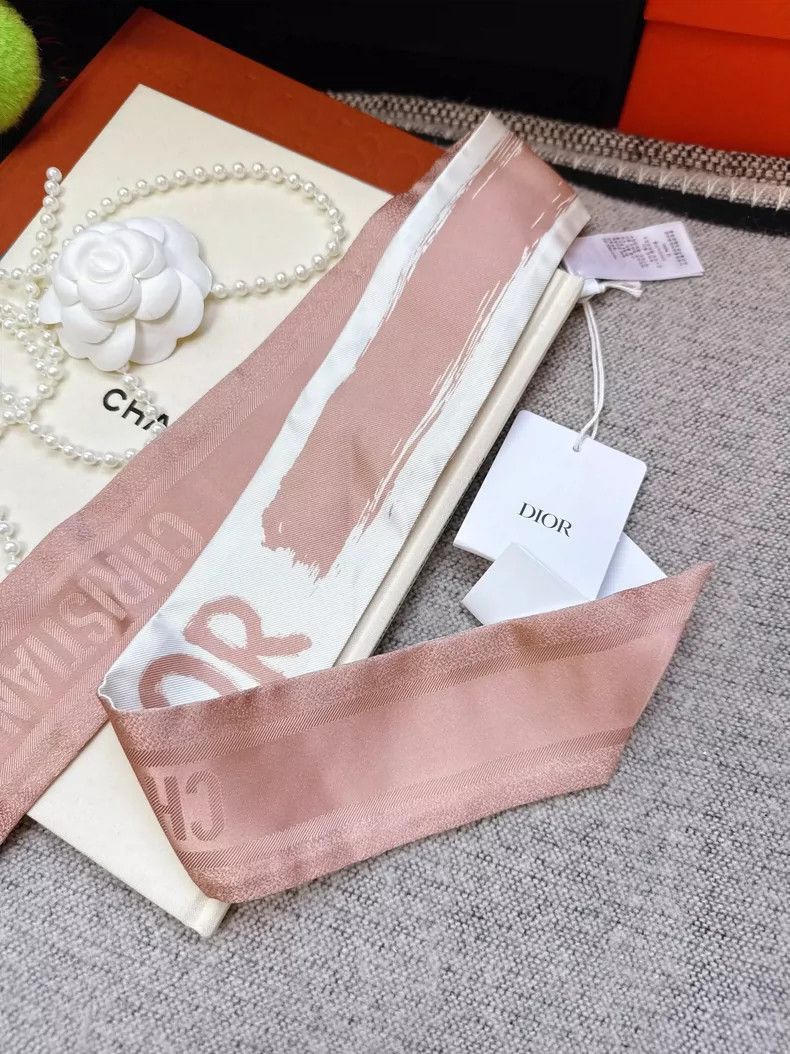 Dior Dior Pink and White Logo Twilly Scarf-2506 Size ONE SIZE - 4 Thumbnail