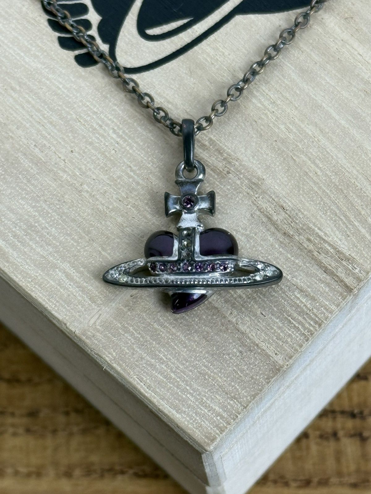 Vivienne Westwood Diamante Heart Pendant Necklace Purple
