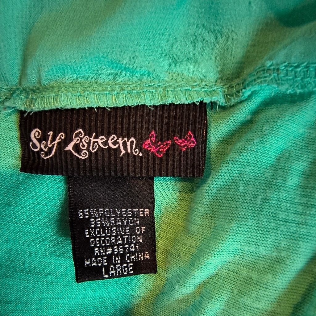 Kohl's Self Esteem Aqua Embellished Short Sleeve Top Size L / US 10 / IT 46 - 4 Thumbnail