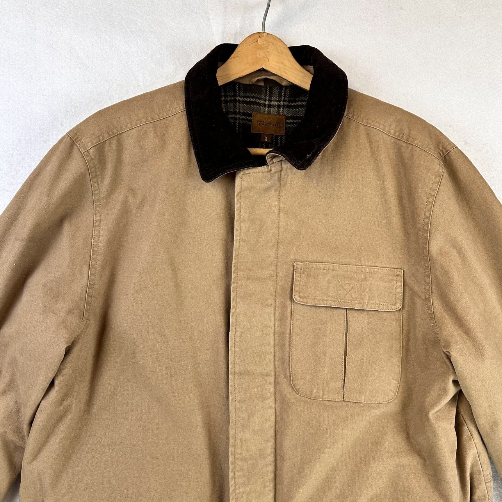 Vintage St. John's Bay Jacket Mens Large Canvas Barn Coat Leather Collar Plaid Lining Size US L / EU 52-54 / 3 - 4 Thumbnail