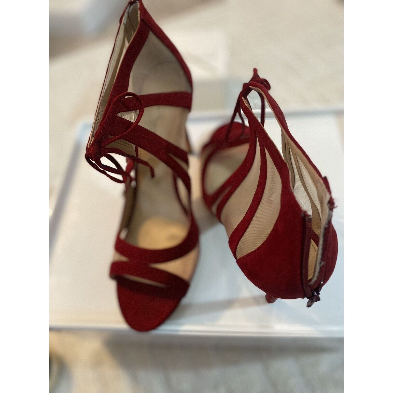Finamore × Nina Ricci Nina Ruby Red Open Toe 4” Heels Size US 9.5 / IT 39.5 - 7 Thumbnail
