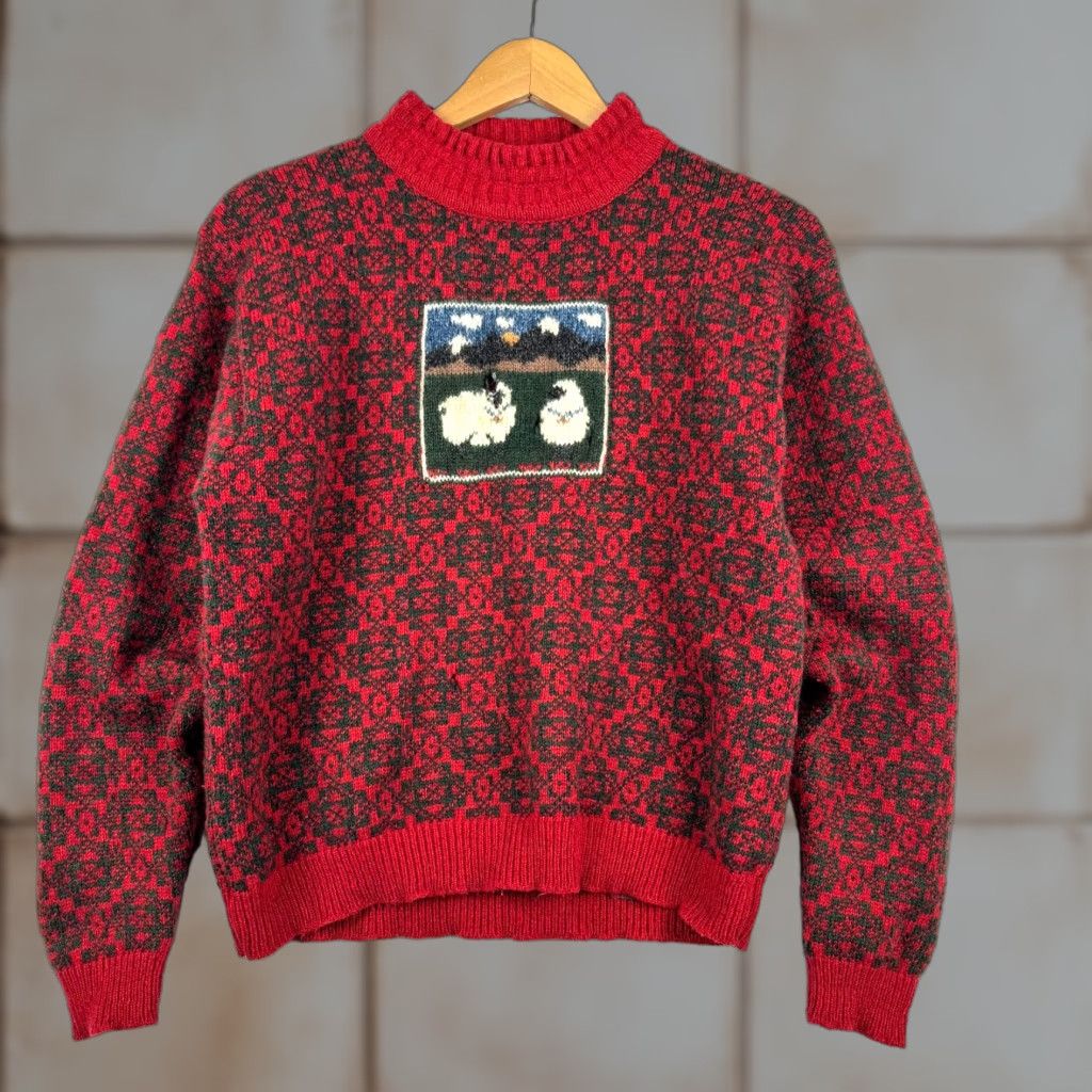 Vintage VINTAGE Woolrich Woman S/M Wool Knit Fair Isle AOP Sheep Sweater Red Size S / US 4 / IT 40 - 1 Thumbnail
