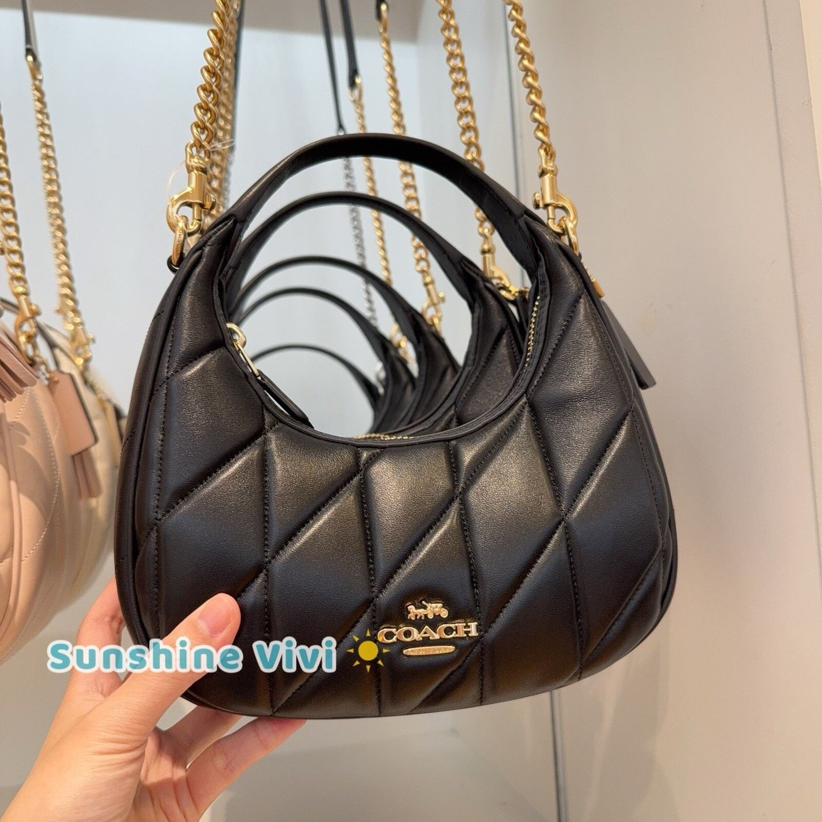 NWT Coach Carmen Mini Crossbody Bag Quilted Cy710 Gold/black, Women's