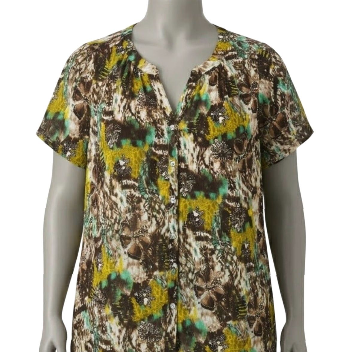 Vintage Roaman's Womens Plus 30W Brown Yellow Floral Rayon Blouse Semi Sheer Y2K Artsy Shirt Women 30W Plus Size Floral Blouse Size 4XL / US 24-26 - 2 Thumbnail