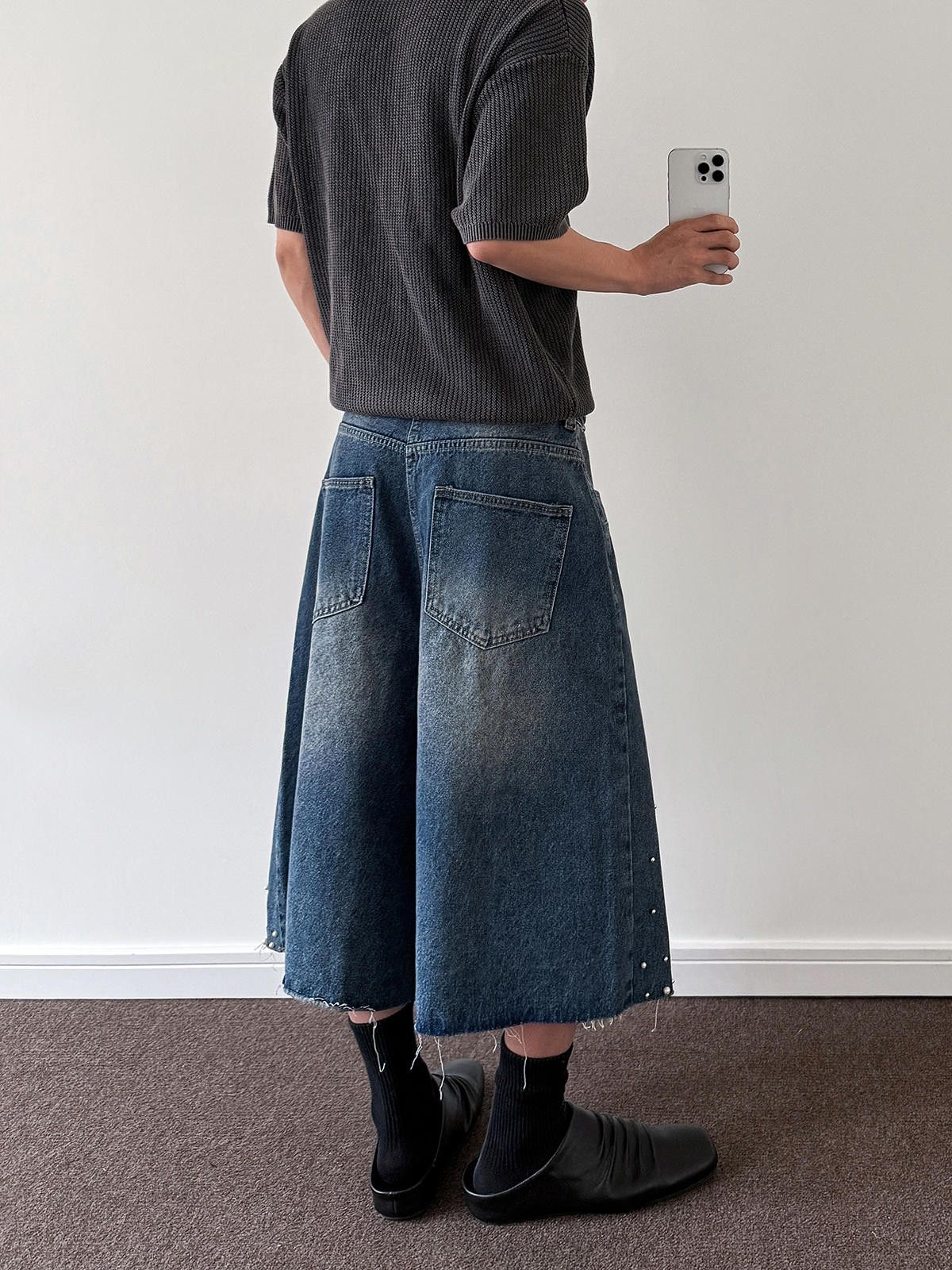 Jean Rhinestone Embellished Wide Leg Jorts, Crystal Shorts Size US 30 / EU 46 - 5 Thumbnail