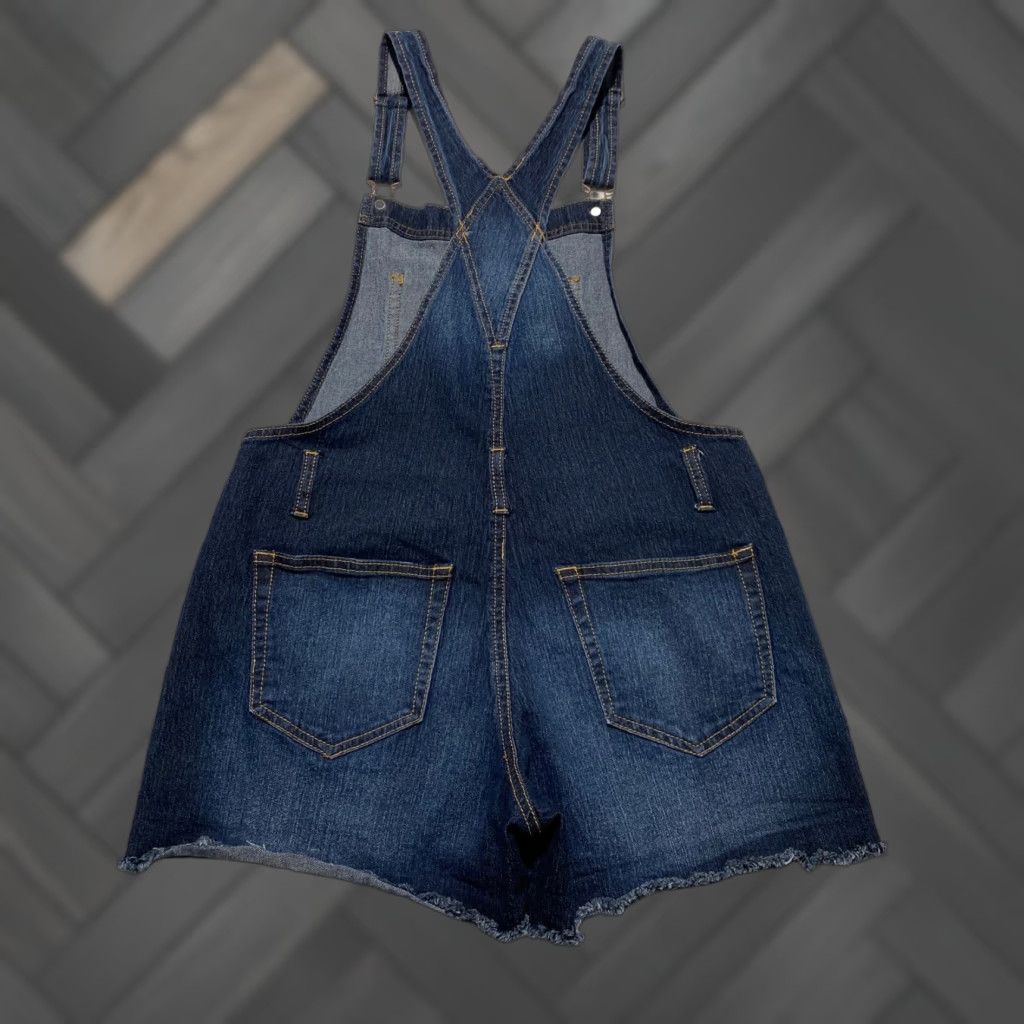 Vintage No Boundaries NoBo Womens Relaxed Denim Shortalls Dark Wash Blue Sz L 11-13 Size 32" / US 10 / IT 46 - 1 Thumbnail