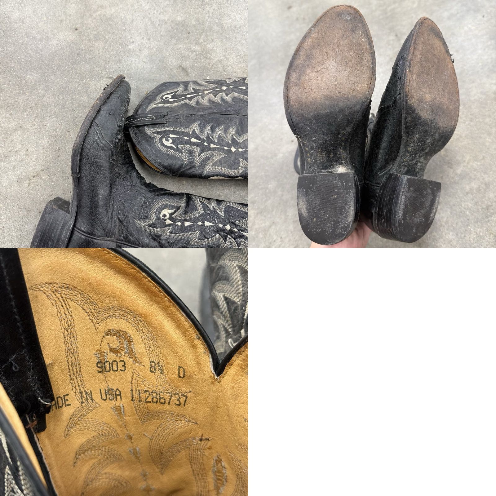 Tony Lama VINTAGE Tony Lama Boots Western Cowboy Distressed Exotic Black Ostrich Leather 8.5 D Mens Size US 9 / EU 42 - 8 Thumbnail
