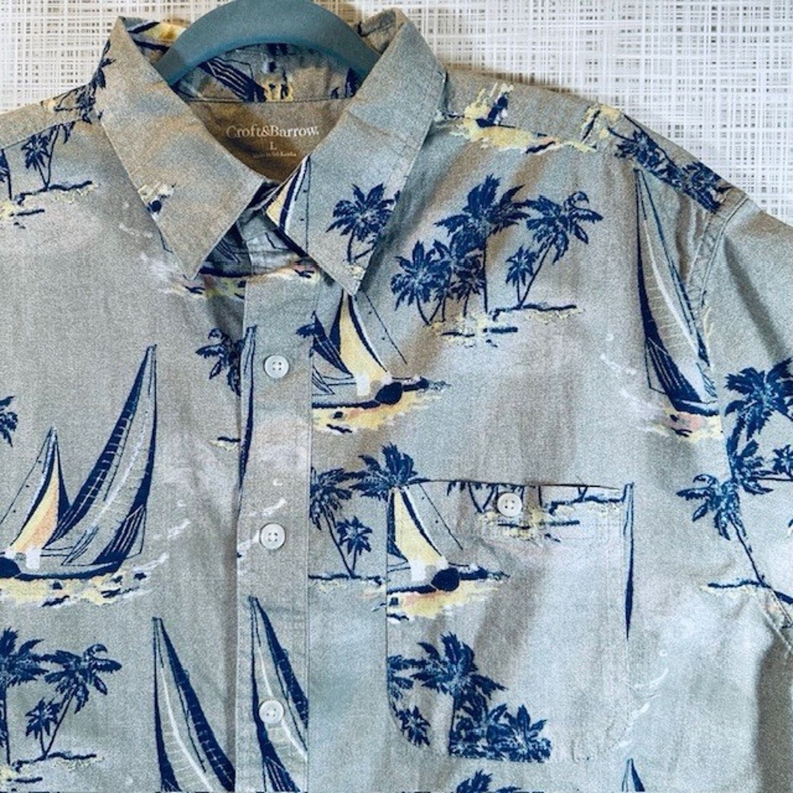 Croft & Barrow Croft & Barrow Hawaiian Button Shirt LRG Tan Sailboats Palms Size US L / EU 52-54 / 3 - 3 Thumbnail