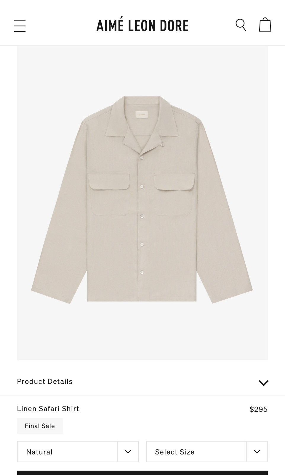 Aime Leon Dore Linen Safari Shirt Size S