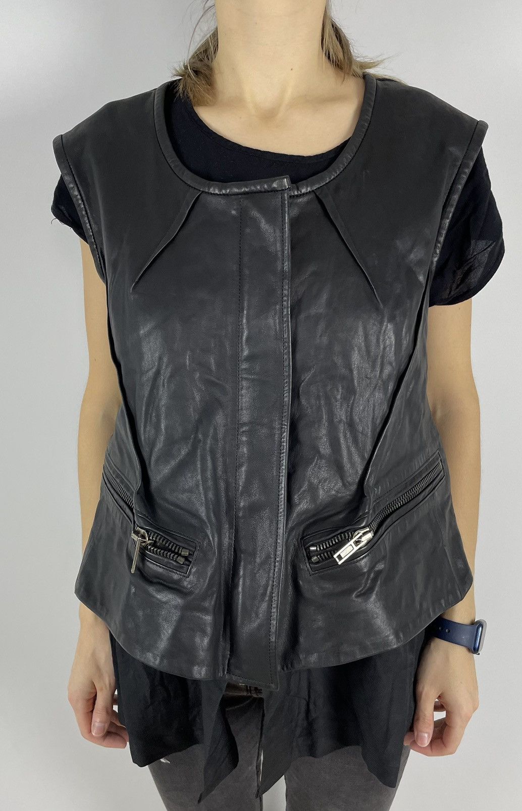 Haider Ackermann Leather Vest Biker Zip Pocket Rare Moto