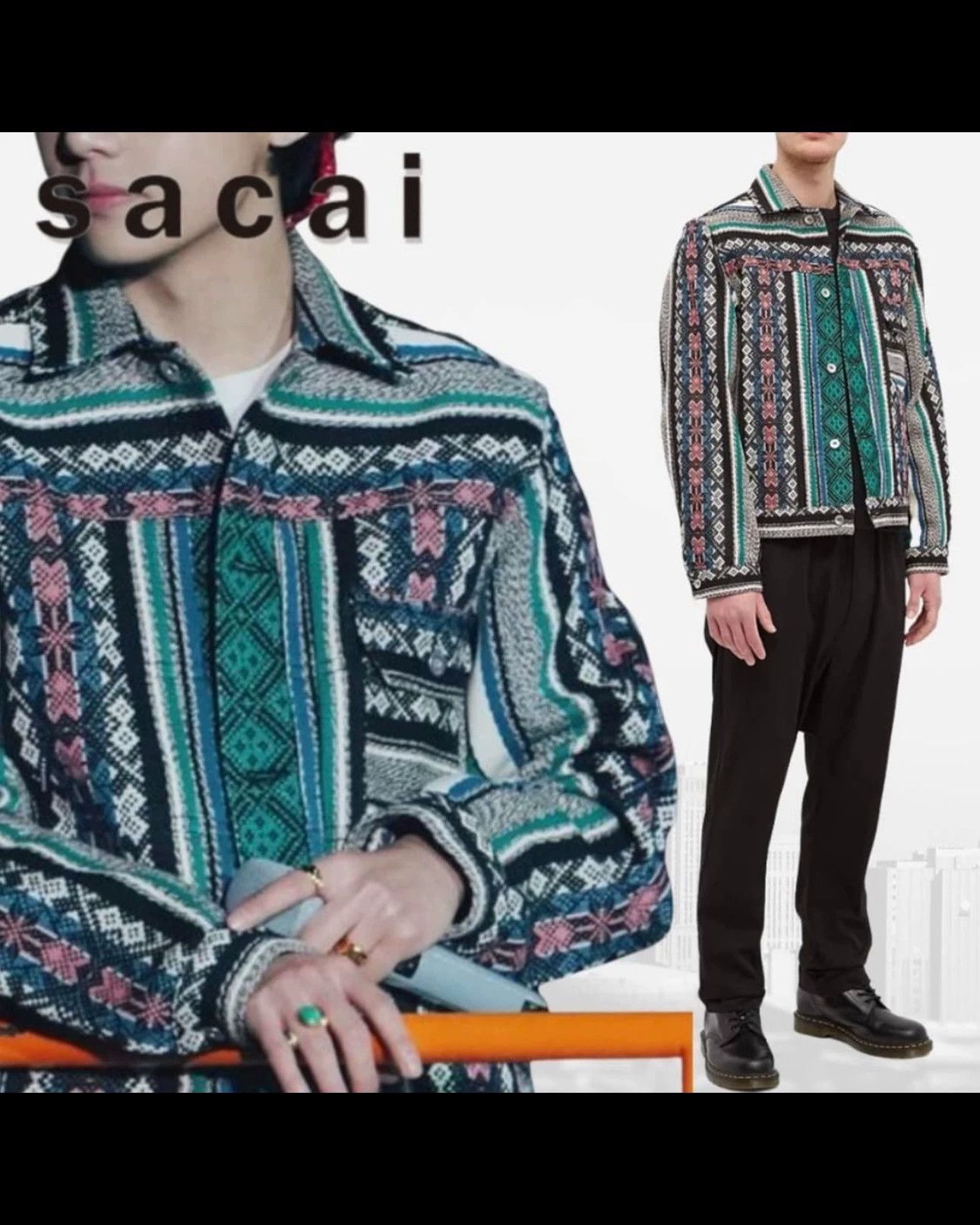 Sacai Sacai 22aw Ethnic Jacquard Jacket V's Size US L / EU 52-54 / 3 - 7 Thumbnail