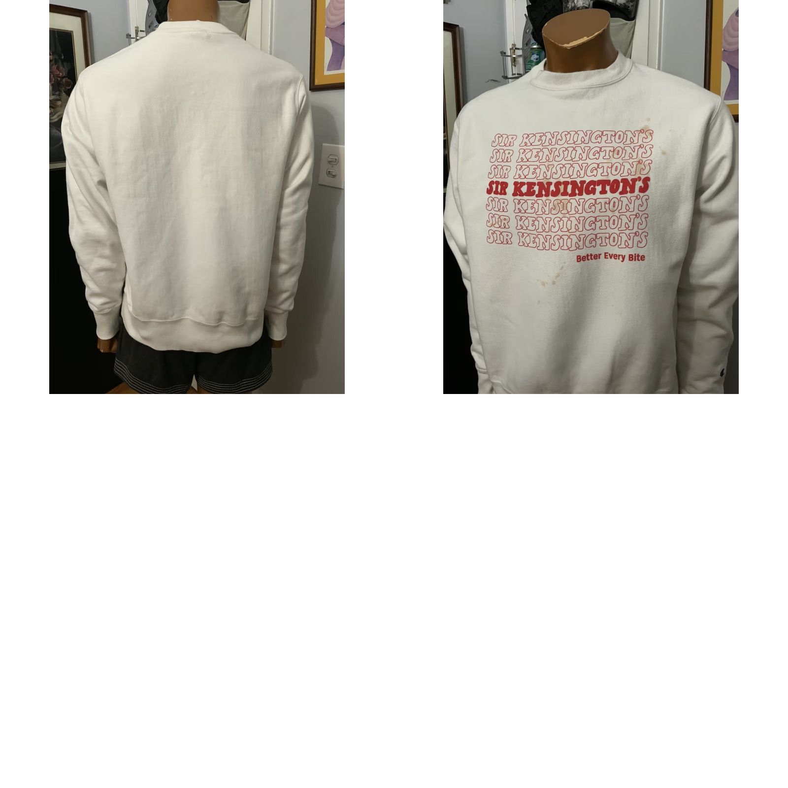 Champion Champion Reverse Weave Sir Kensington’s Better Every Bite Crewneck Sweatshirt M White Mens Sweatshirt Reversible Pullover Vintage? Size US M / EU 48-50 / 2 - 8 Thumbnail
