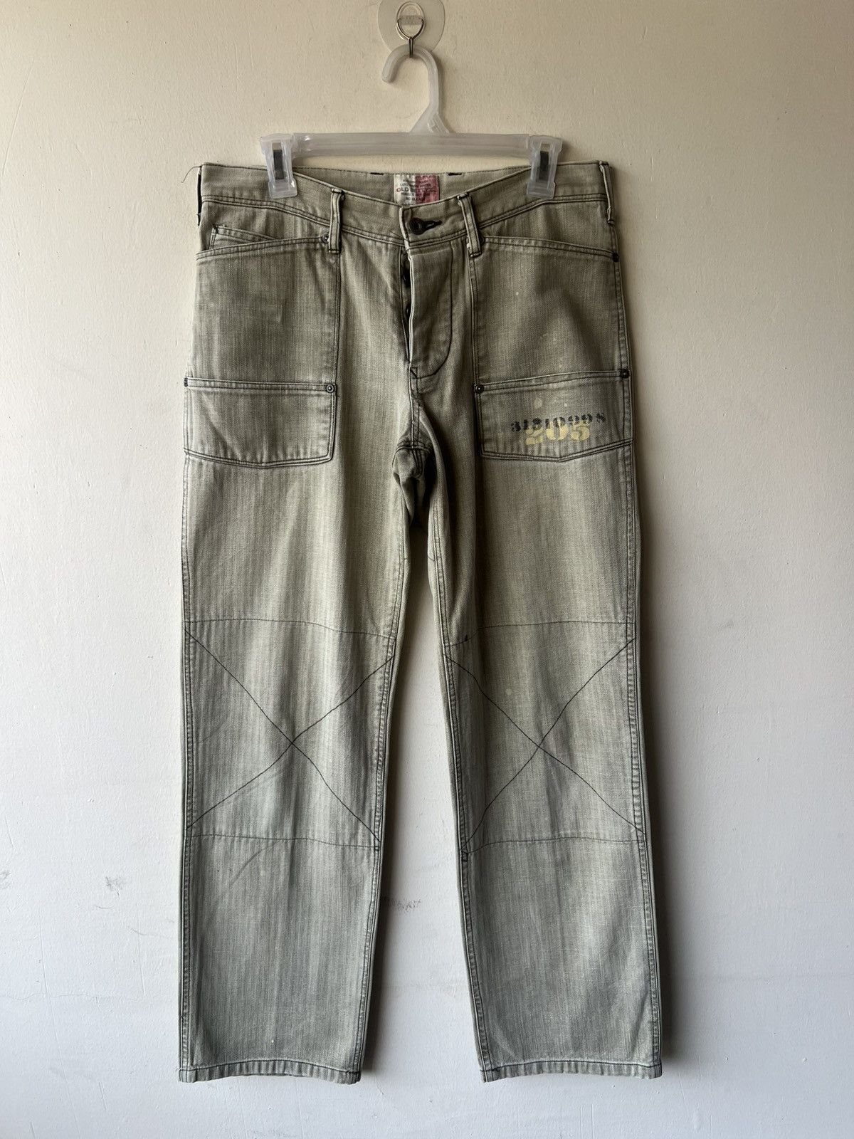 Vintage Old Betty’s Japan Fade Olive Green HBT Striped Cargo Trouser Size US 30 / EU 46 - 2 Thumbnail