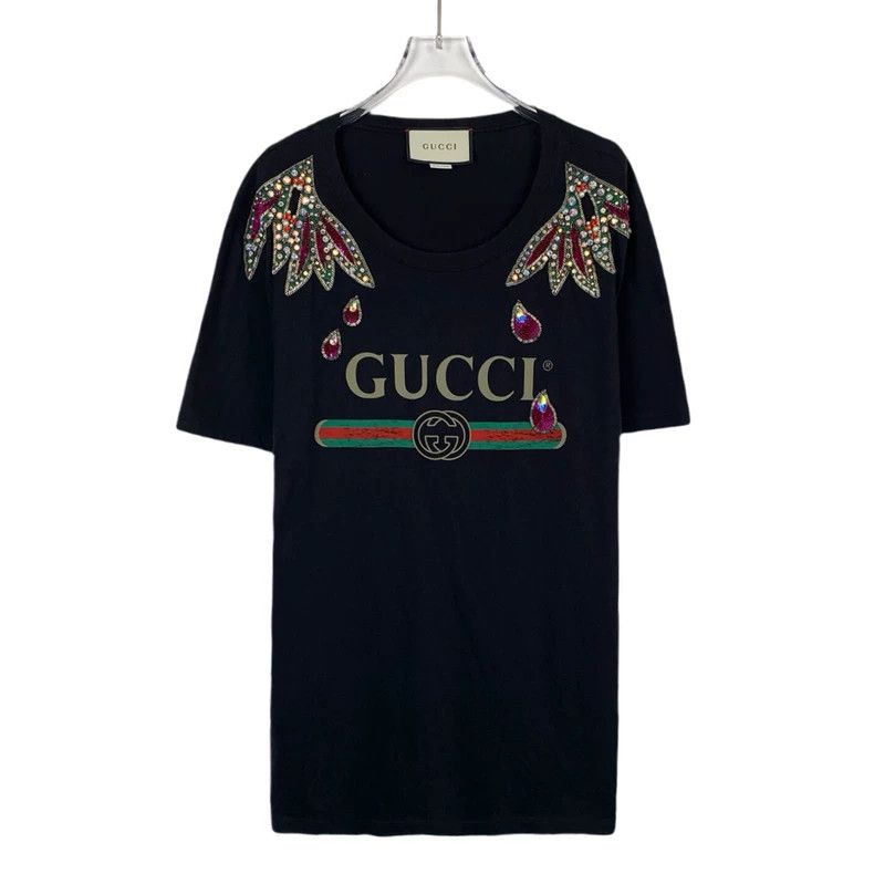 Gucci Gucci Black logo stud beaded round-neck cotton short-sleeve Size US M / EU 48-50 / 2 - 1 Thumbnail