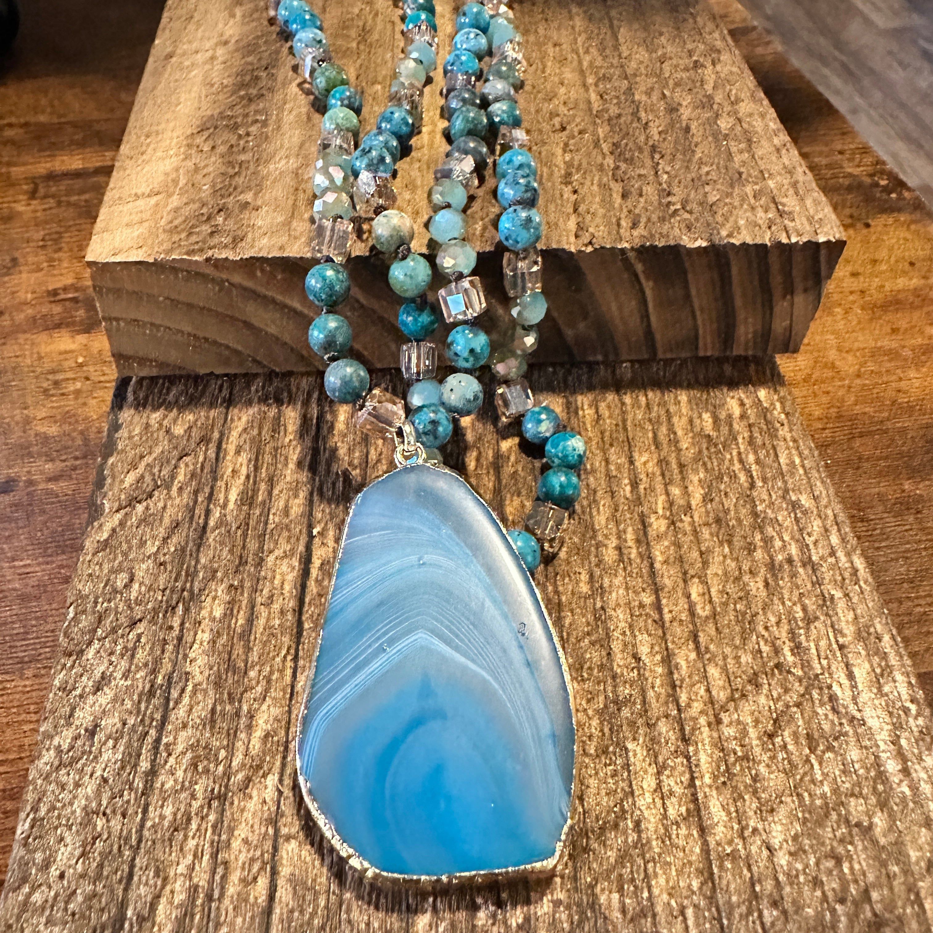 Other Bohemian Natural Stone Glass Knot Pendant Necklace: Teal Dro Size ONE SIZE - 7 Thumbnail