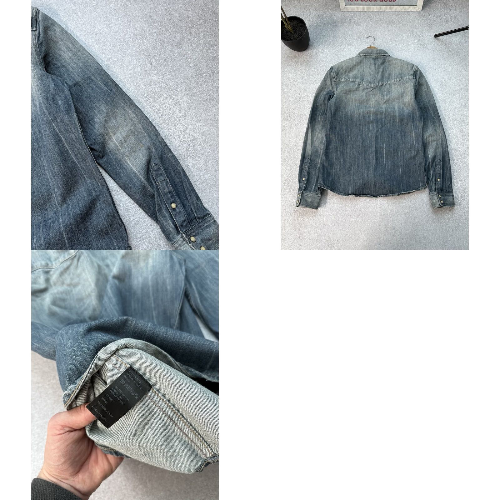 Allsaints AllSaints Denim Shirt Snap Distressed Vintage Blue Button Casual Mens M Blue Denim Y2K Shirt Size US M / EU 48-50 / 2 - 9 Thumbnail