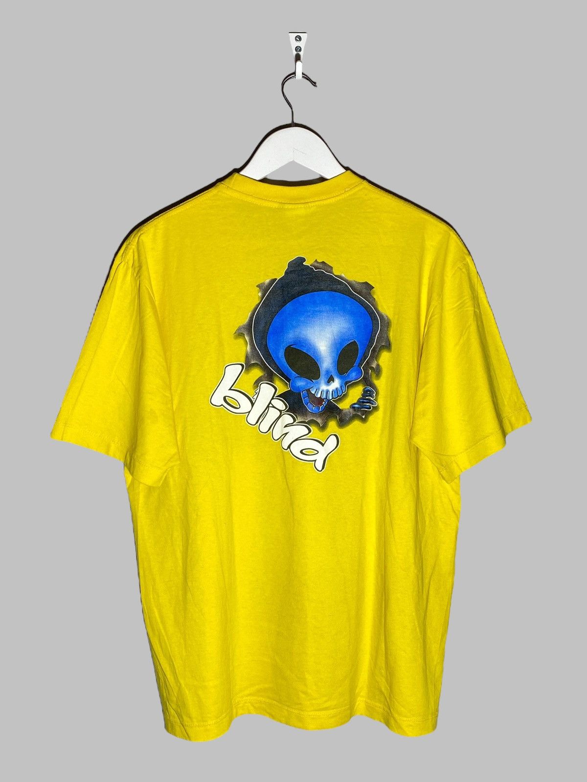 Blind Skateboards Vintage Blind Skateboards Blood Reaper Logo Yellow T-shirt Size US XL / EU 56 / 4 - 1 Thumbnail