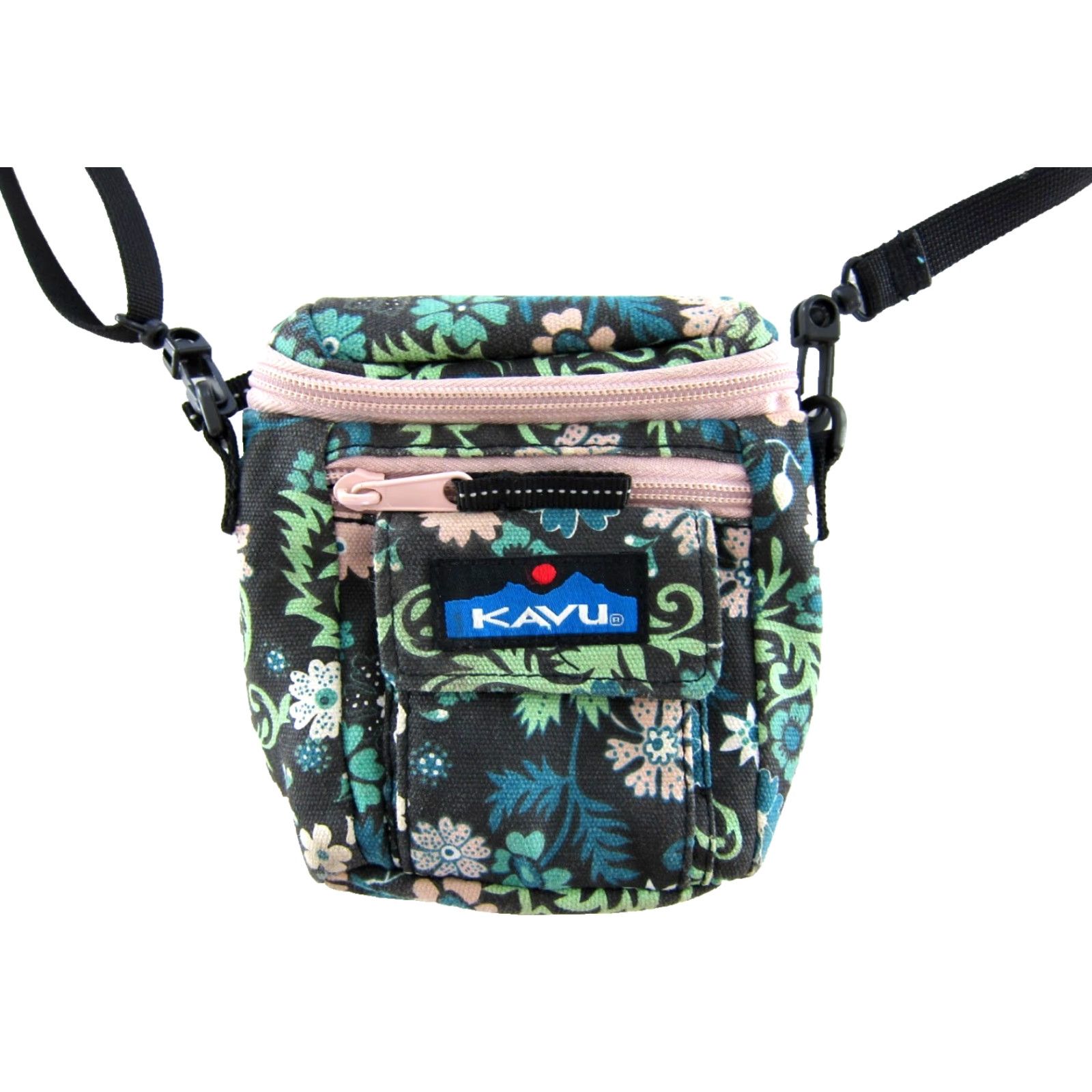 KAVU KAVU Black Pink Blue Green Floral Cotton Canvas Zip Mini Satchel Crossbody Purse Size ONE SIZE - 3 Thumbnail