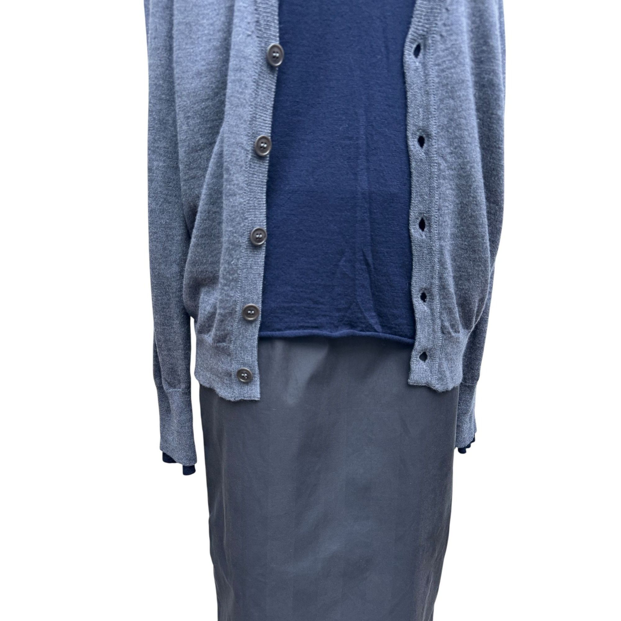 Maison Margiela Grey Wool Sweater with Layered Navy Insert Size US S / EU 44-46 / 1 - 6 Thumbnail