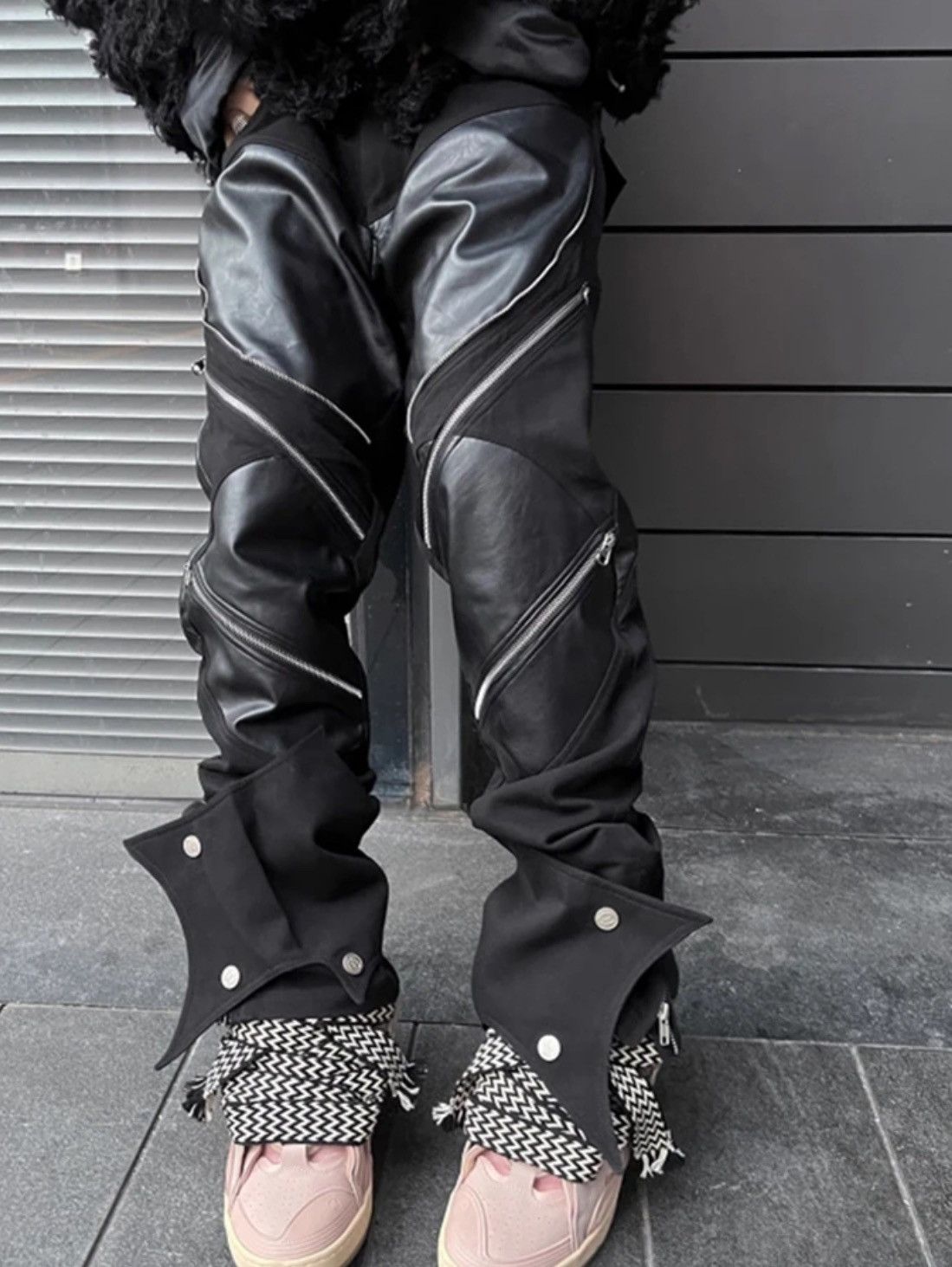 Leather Long Black Patchwork Pu Leather Pants Size US 34 / EU 50 - 6 Thumbnail