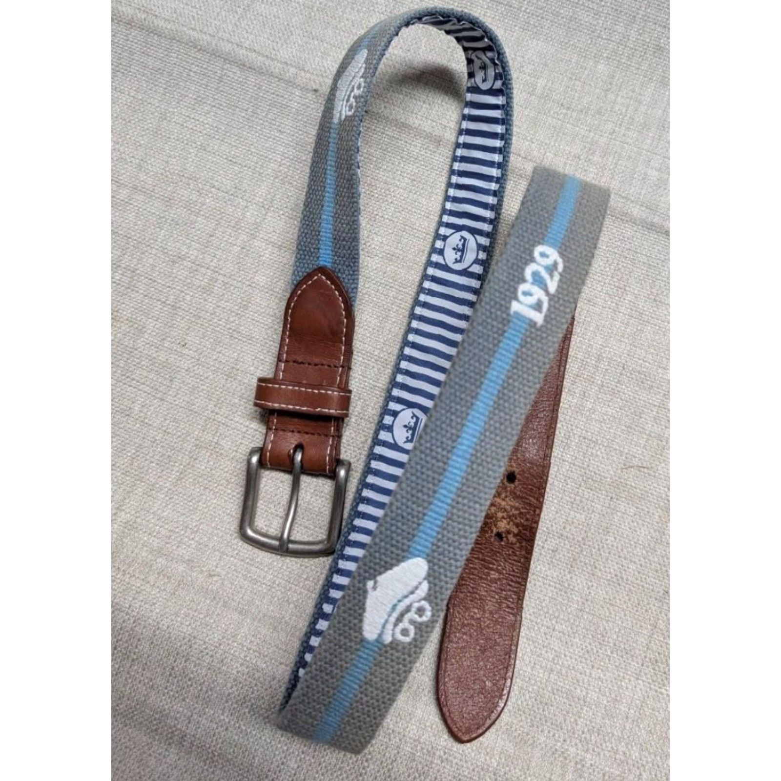 Peter Millar VINTAGE USA made PETER MILLAR golf belt 36 country club NEEDLEPOINT leather gray Size 36 - 3 Thumbnail