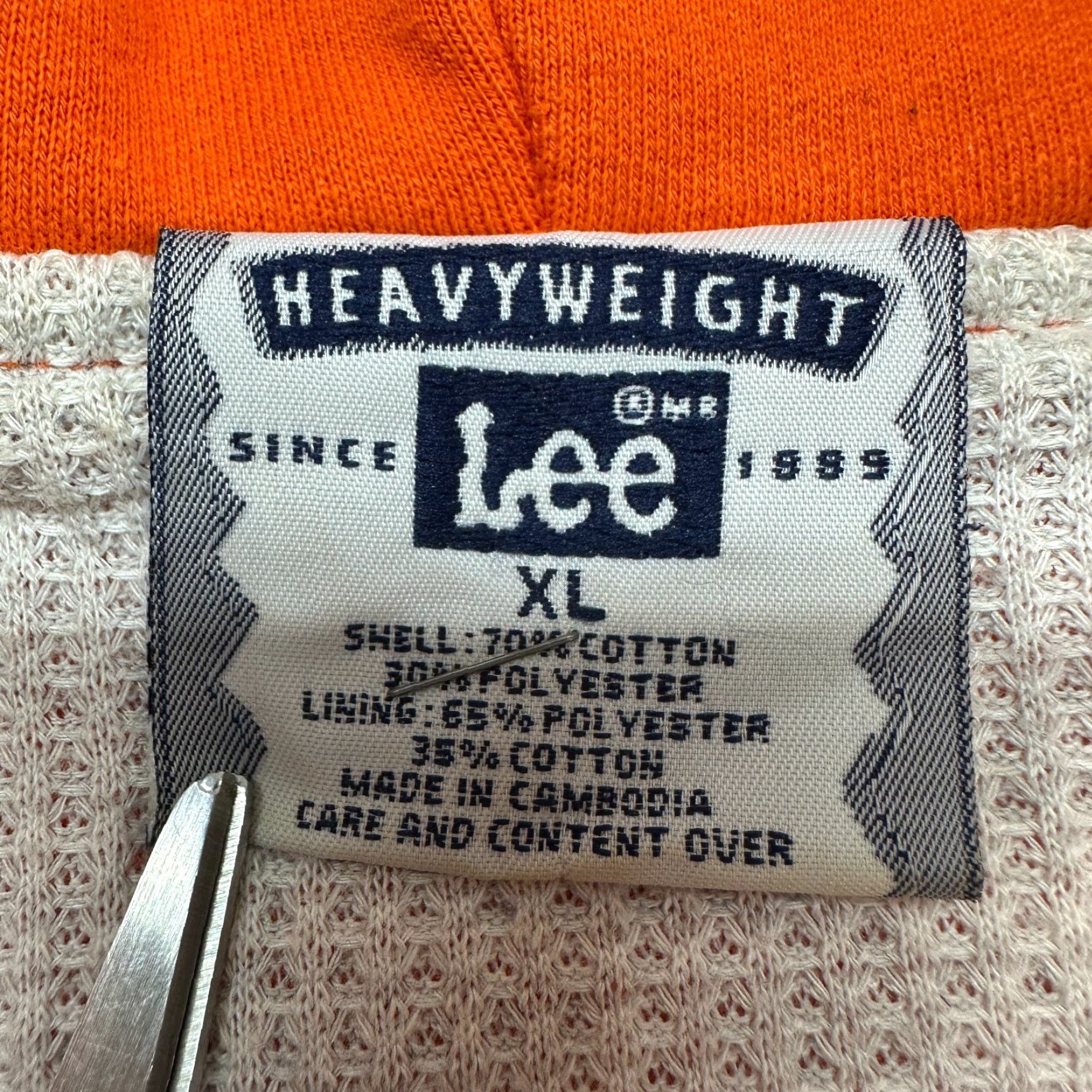 Lee VINTAGE Lee Hoodie Mens XL Orange Full Zip Thermal Waffle Knit Lined COMPANY 90s Size US XL / EU 56 / 4 - 7 Thumbnail