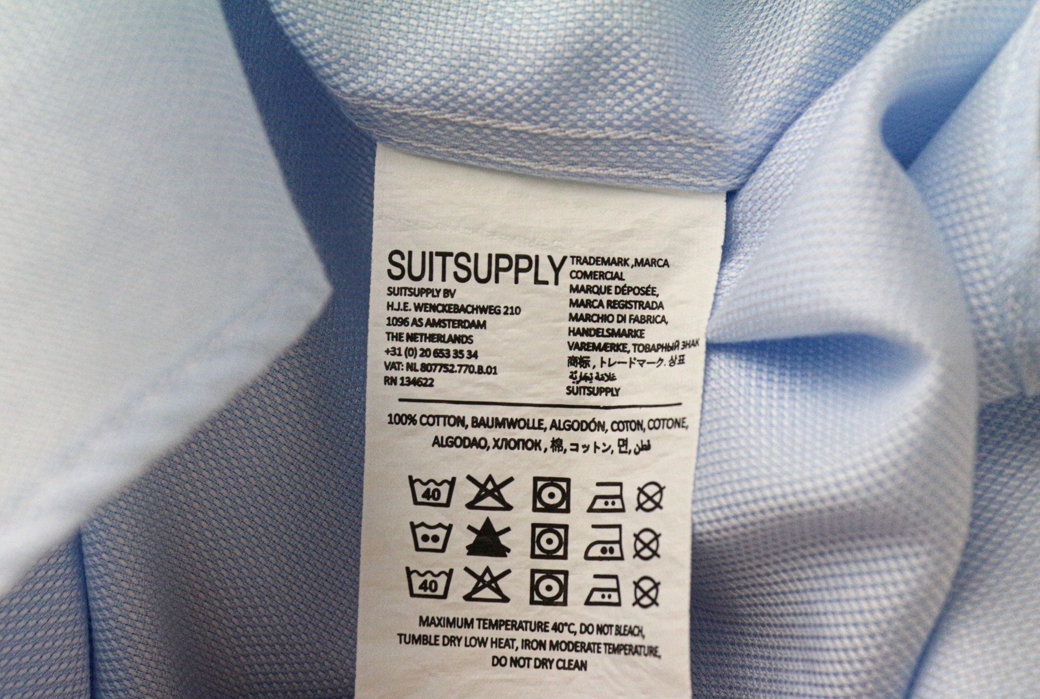 Suitsupply 37/14 1/2 Slim Blue Cotton Cutaway Twill Shirt 79073 Size 38R - 6 Thumbnail