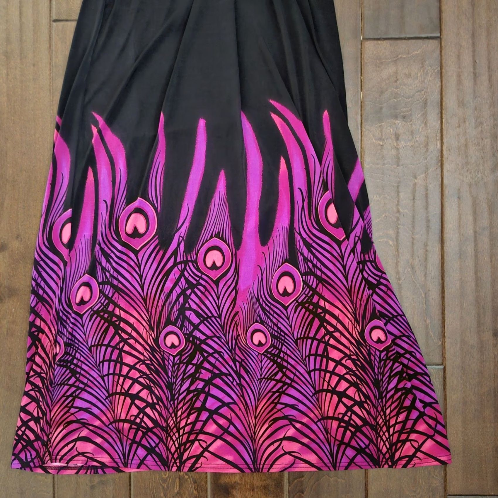 Vintage Ace Fashion Womens M Pink Black Peacock Print Halter Maxi Dress Size M / US 6-8 / IT 42-44 - 2 Thumbnail