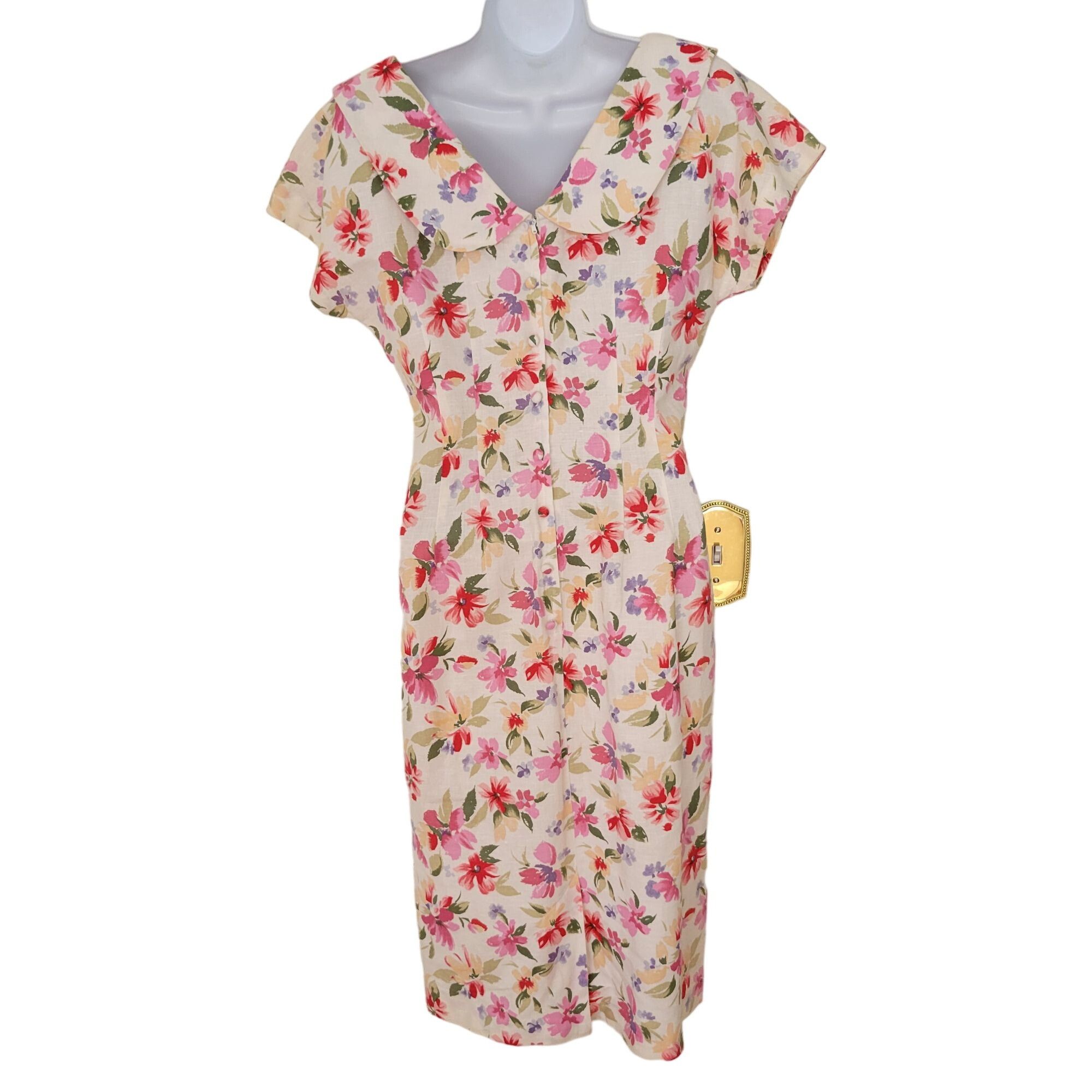 MAGGY LONDON Vintage Floral Maggy London Wiggle Dress 8 Linen Blend Cospl Size M / US 6-8 / IT 42-44 - 3 Thumbnail