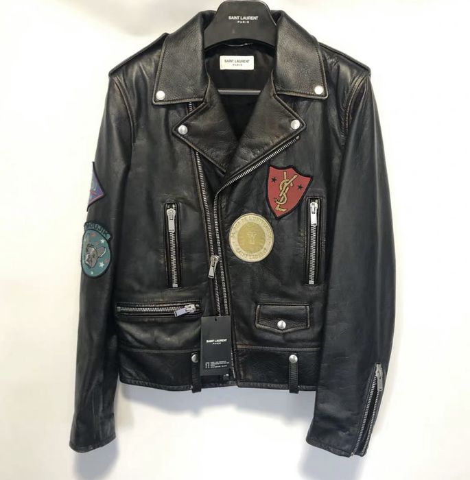 Ysl patch leather on sale jacket