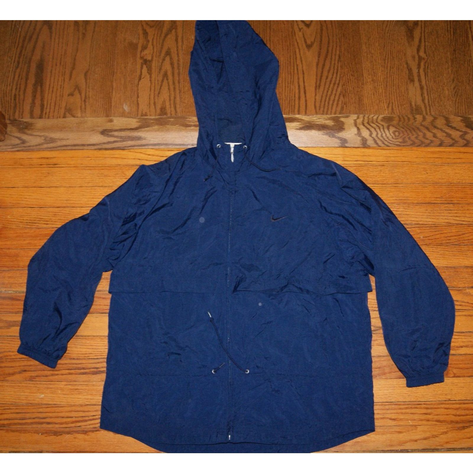 Nike VTG NIKE Swoosh Navy Mens M Jacket Hooded Full Zip Vented Size US M / EU 48-50 / 2 - 1 Thumbnail