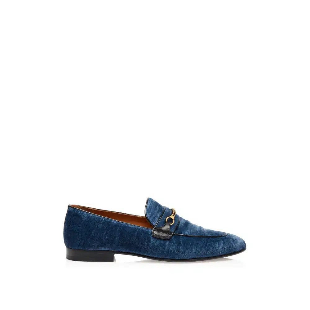 Tom Ford o1loc1c0325 J1482 Velvet Liam Chain Loafers in Blue Size US 11 / EU 44 - 1 Thumbnail