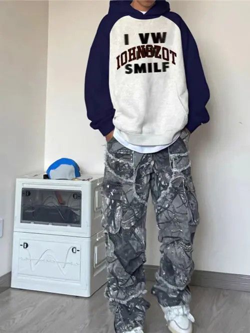 VIBE Hip Hop Letter Print Loose Casual Hooded Sweatshirt Size US L / EU 52-54 / 3 - 1 Thumbnail