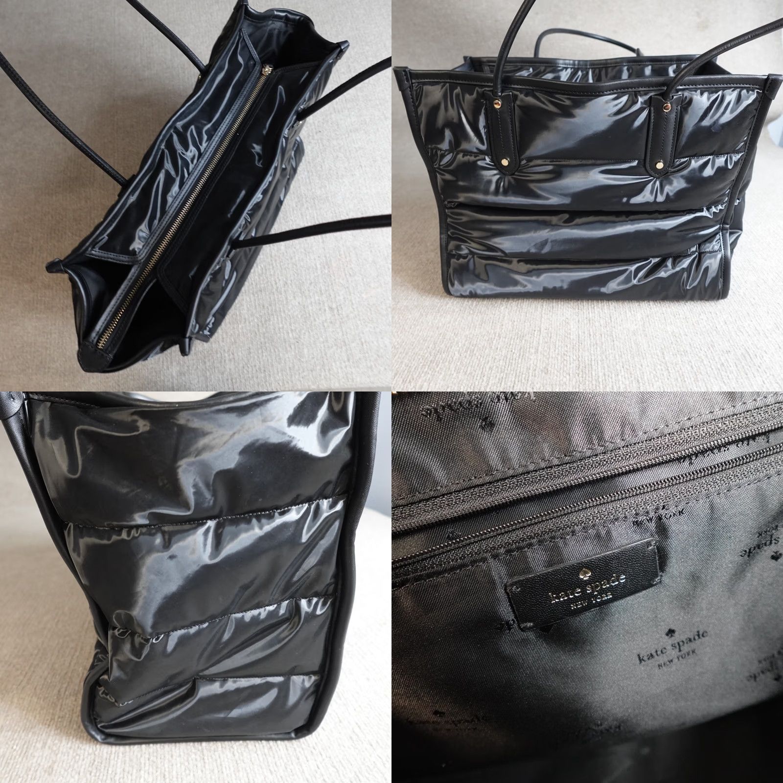 Vintage kate spade new york Tote Black Ella Puffy Fabric Large Nylon Leather Double Handles Women Size ONE SIZE - 8 Thumbnail