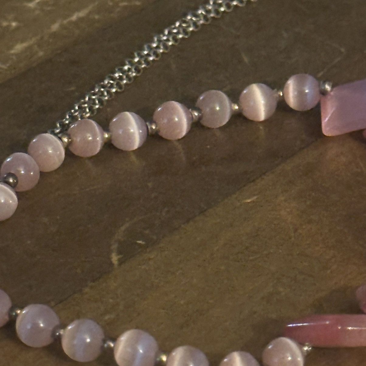 Vintage Vintage 925 pink cats eye bead necklace Size ONE SIZE - 5 Thumbnail