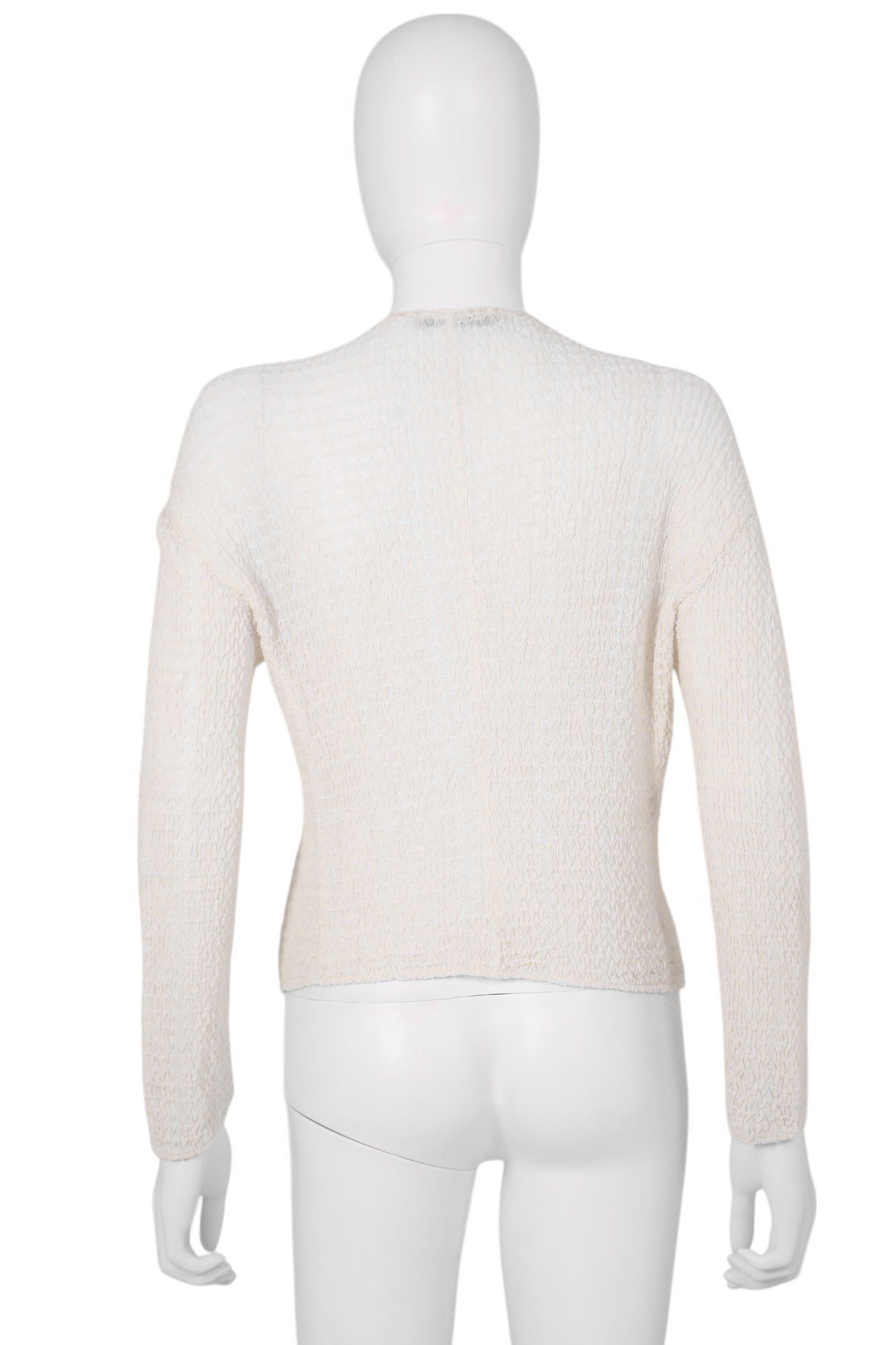 Emporio Armani S/S 2000 Semitransparent Ruched White Cardigan Size S / US 4 / IT 40 - 3 Thumbnail