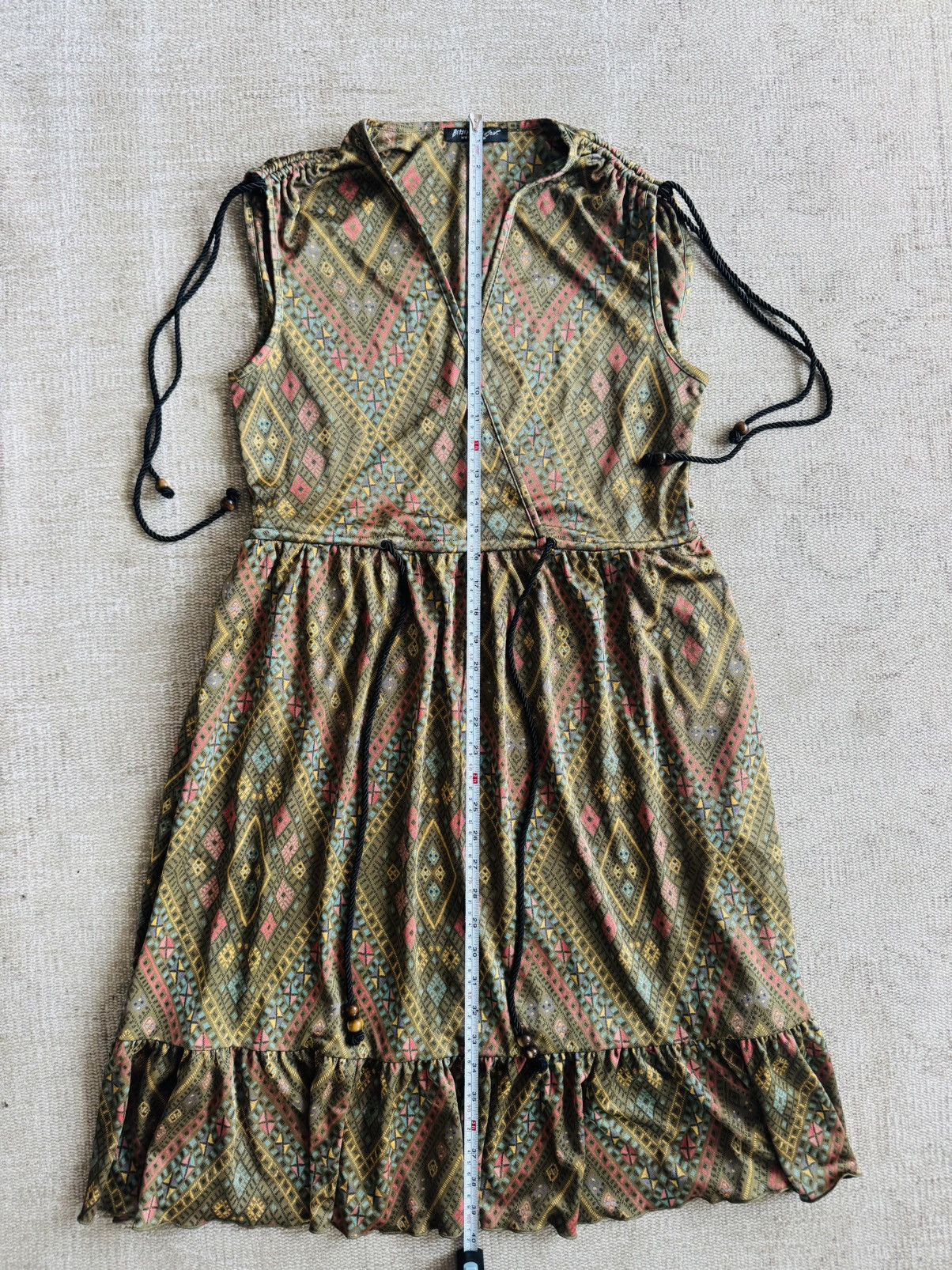 Betsey Johnson Vintage y2k Betsey Johnson boho print jersey dress s 4 olive Size S / US 4 / IT 40 - 2 Thumbnail