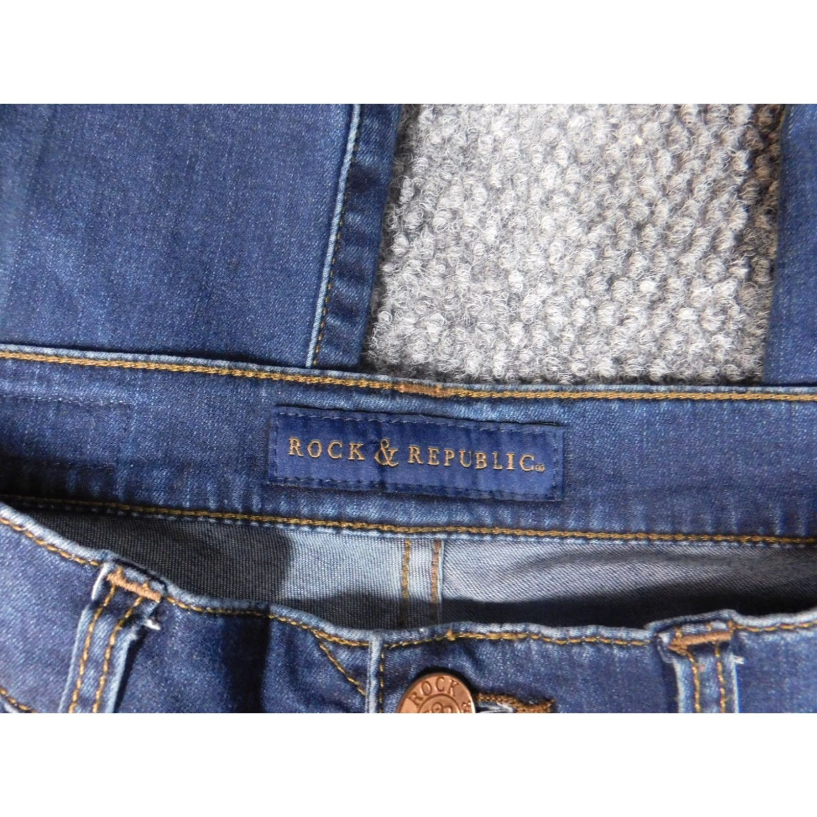 Vintage Rock & Republic Jeans Womens 8 Blue Berlin Straight Denim Pants Inseam 31” Zip Pockets Size 30" / US 8 / IT 44 - 3 Thumbnail