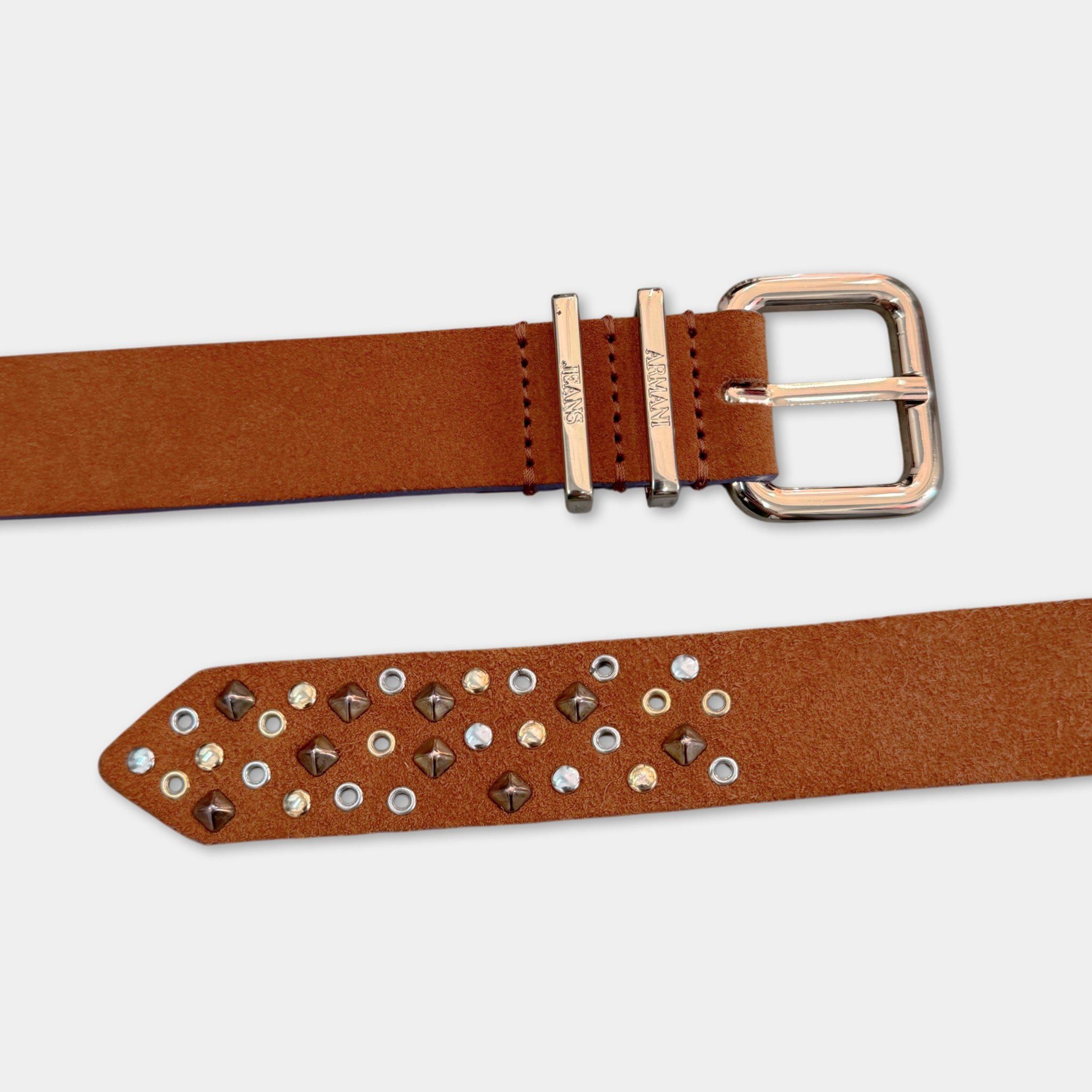 Armani Armani Jeans Brown Suede Studded Belt Size ONE SIZE - 2 Thumbnail