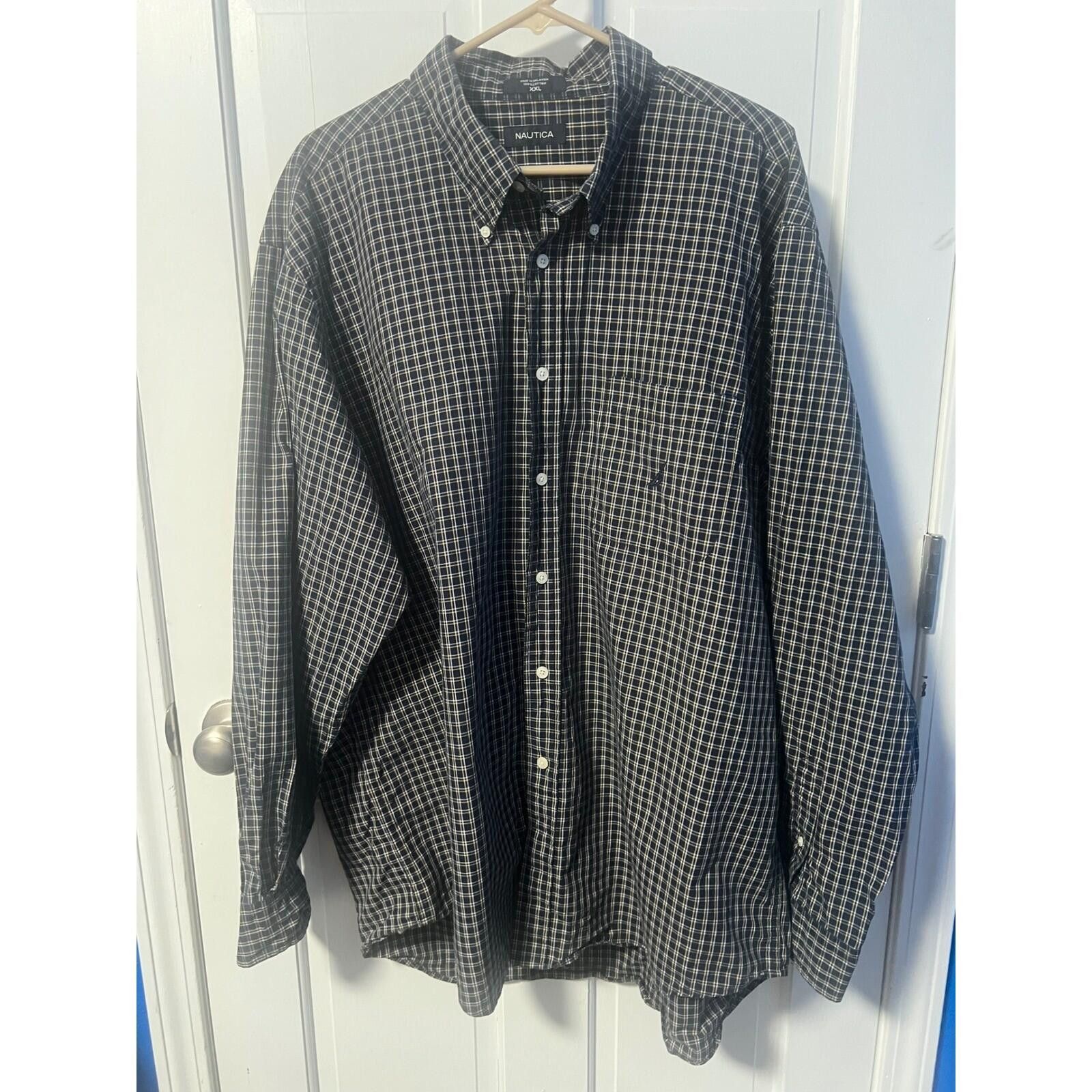 Nautica Nautica Button Down Shirt Mens XXL Navy Blue Yellow Plaid Size US XXL / EU 58 / 5 - 2 Thumbnail