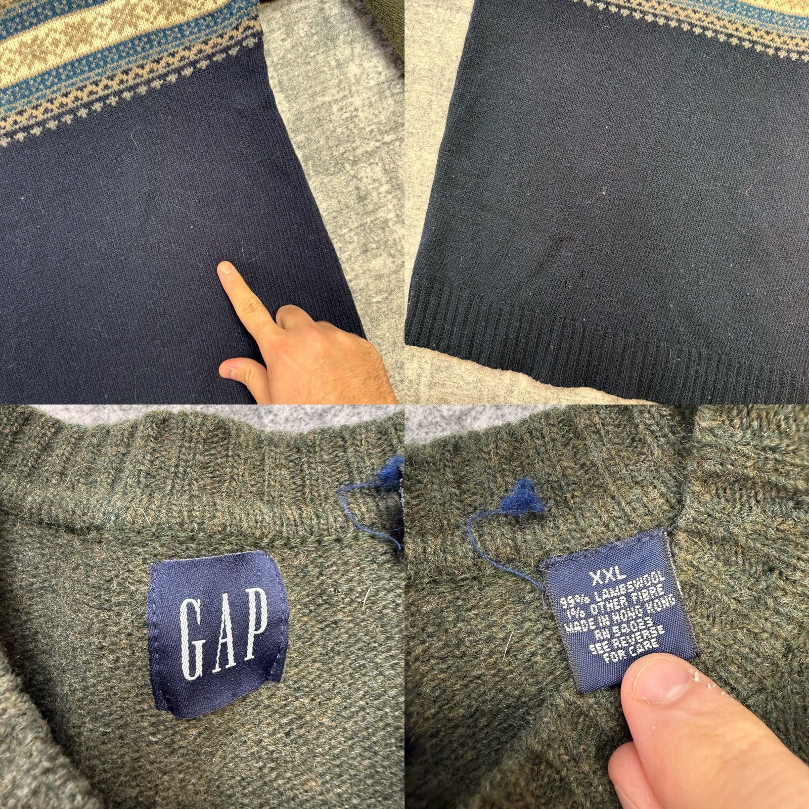 Gap VTG GAP Sweater Mens 2XL Green Navy Blue Fair Isle Lambswool Knit Crewneck 90s Pullover Wool Knit Casual Size US XXL / EU 58 / 5 - 8 Thumbnail
