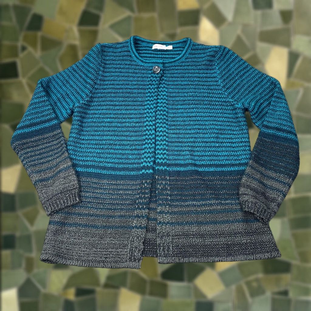 Vintage Allison Daley Sweater Cardigan Womens Small Teal Gray Striped Knit Button Front Size S / US 4 / IT 40 - 1 Thumbnail