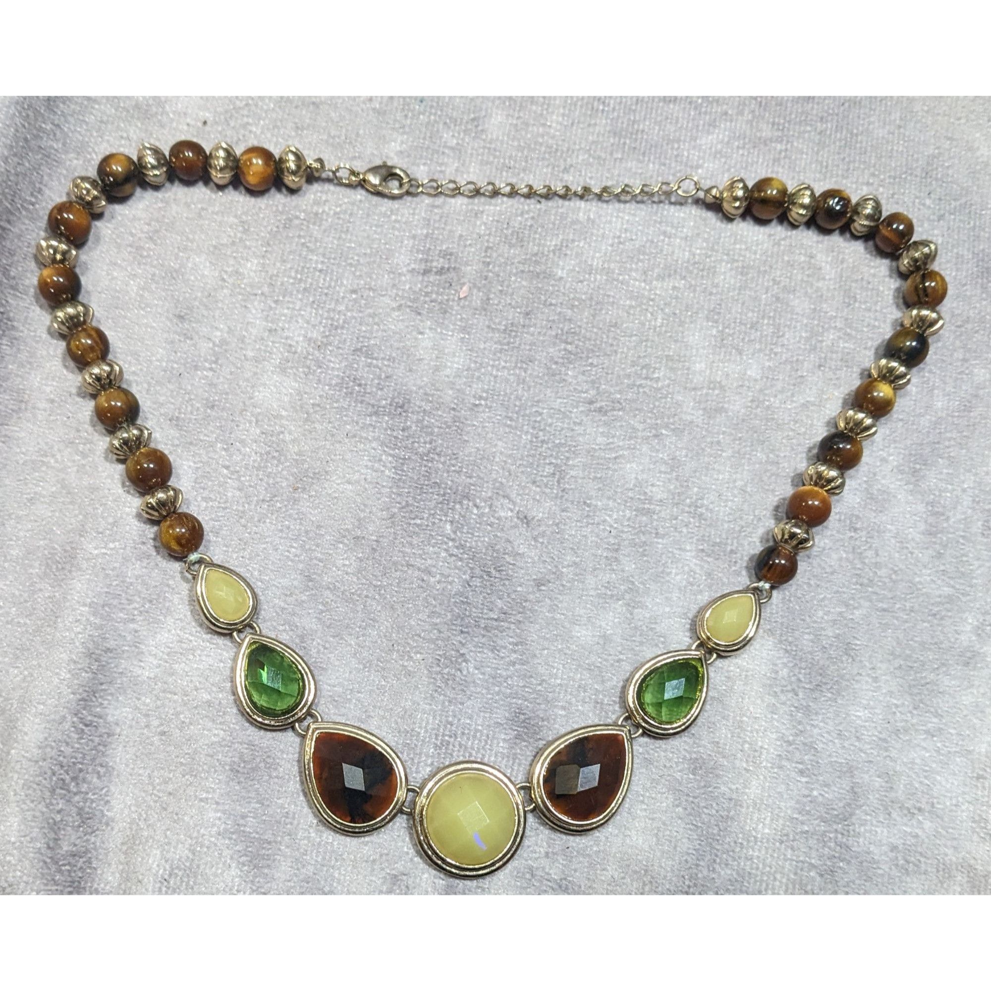 Other Vintage Brown And Green Gemmed Necklace With Brown And Silve Size ONE SIZE - 6 Thumbnail