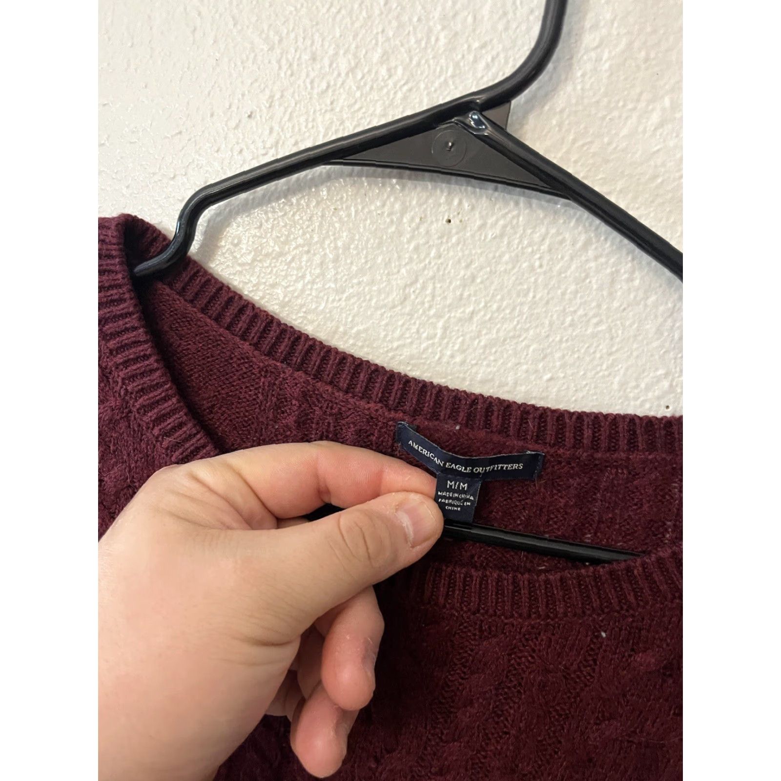 American Eagle Outfitters American Eagle Outfitters Sweater Women M Maroon Cable-Knit Round Neck Pullover Cotton Wool Acrylic Nylon Size M / US 6-8 / IT 42-44 - 2 Thumbnail