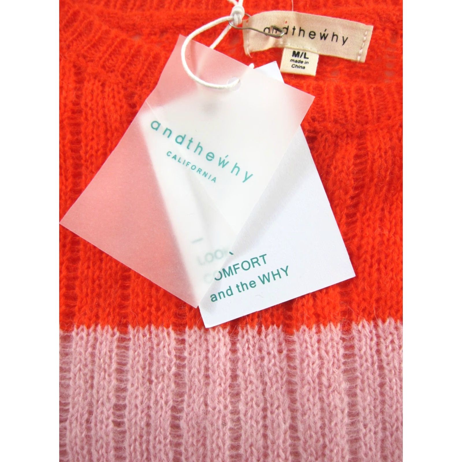 Vintage NWT And The Why California Pink Orange Stripe Lightweight Knit Sweater M/L Women Pullover Knit Lightweight Striped Open-Knit Round Neck Size M / US 6-8 / IT 42-44 - 3 Thumbnail