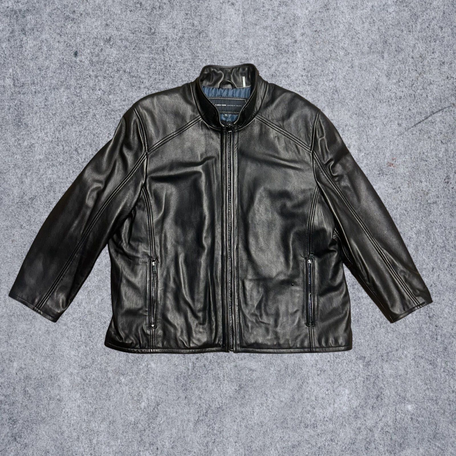 Andrew Marc Andrew Marc All Black Leather Bomber Jacket Motorcycle Biker Size US XXL / EU 58 / 5 - 1 Thumbnail
