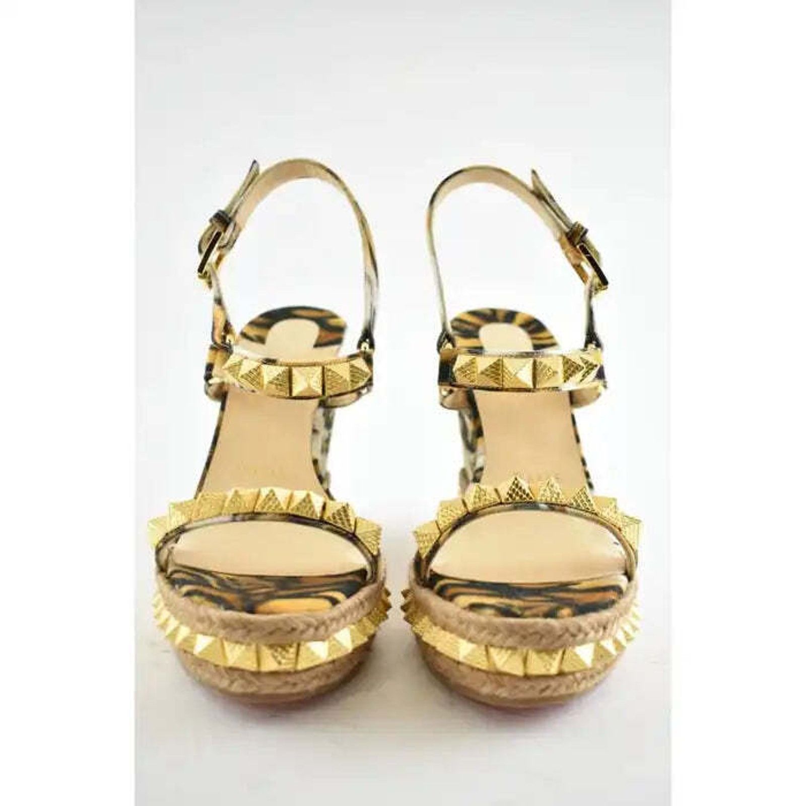 Christian Louboutin Pyraclou 110 Bengale Gold Platform Wedge Sandal Heel Pump 38 Size US 8 / IT 38 - 5 Thumbnail