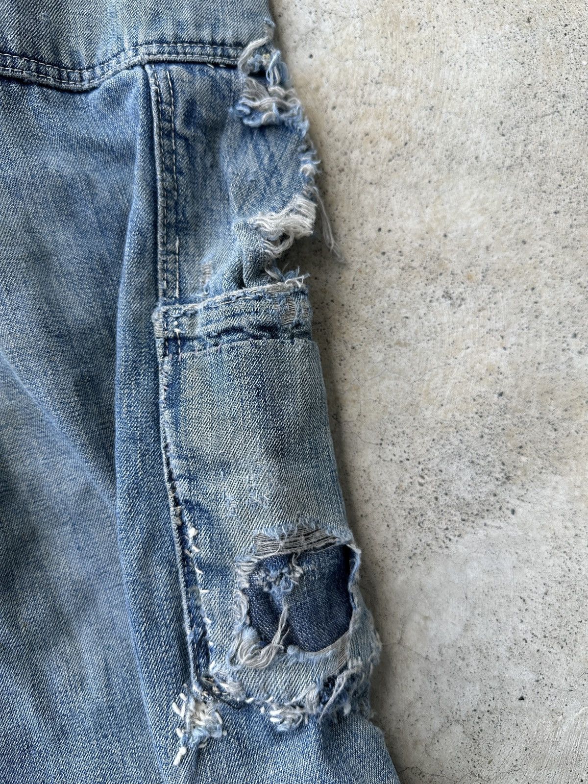 Vintage 50s Trashed Union Selvedge Key Denim patchwork farmer bib Size US 37 - 17 Thumbnail