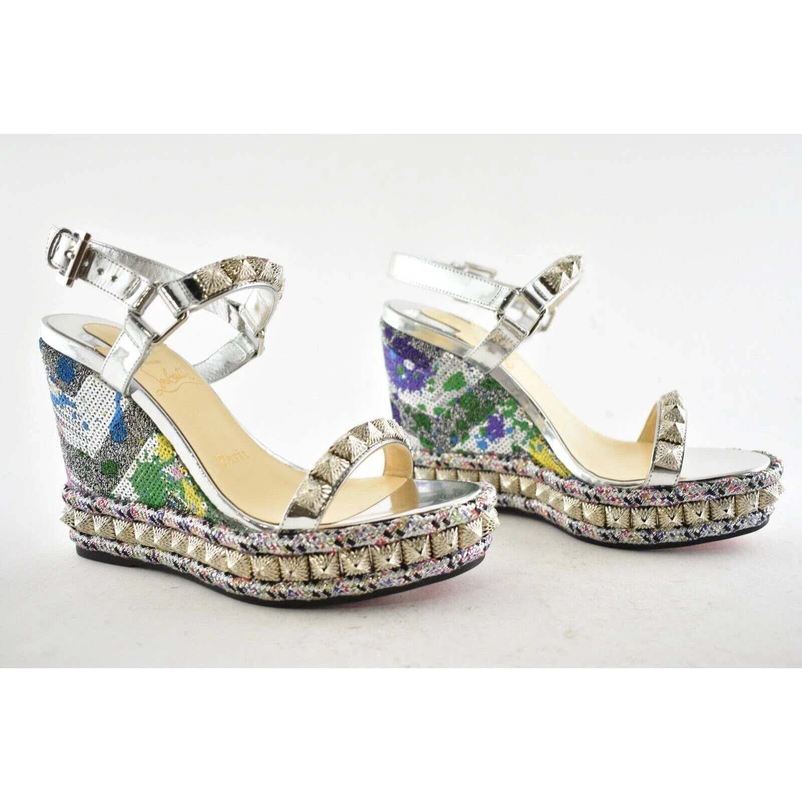 Christian Louboutin Pira Ryad 110 Silver Sequin Platform Wedge Sandal Heel 36 Size US 6 / IT 36 - 4 Thumbnail